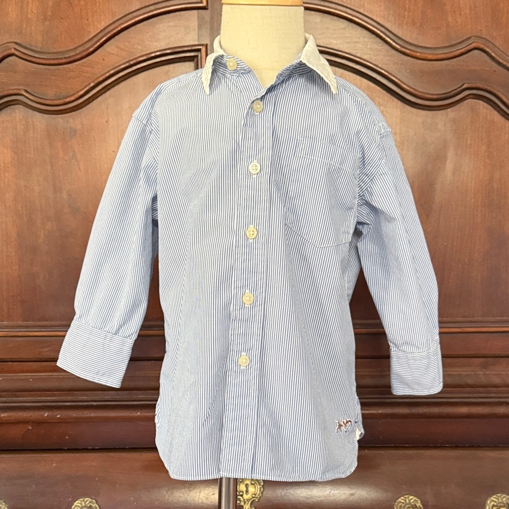 Crewcuts Boys Blue White Button-Down Shirt XS Preppy Classic